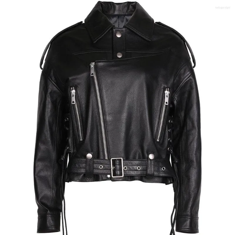 Women's Leather YOLOAgain 2023 Autumn Oversized Moto Biker Jacket Coat Women