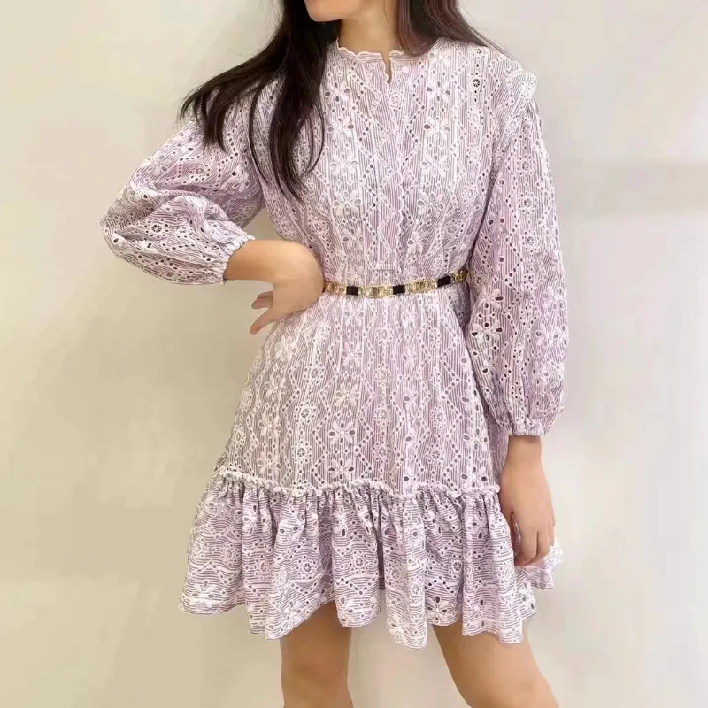 Casual Purple Mini Dress with Hollowed Out Puff Sleeves and Paisley Pattern  from Dhgate Basic & Casual Dresses