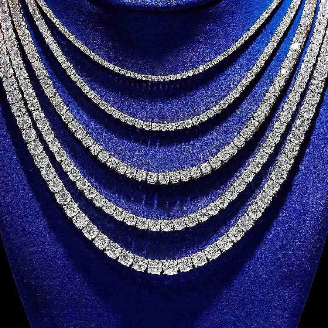 Belle collane Moisanite ghiacciata Diamond Tennis Catene in argento sterling 925 Collana Moissanite
