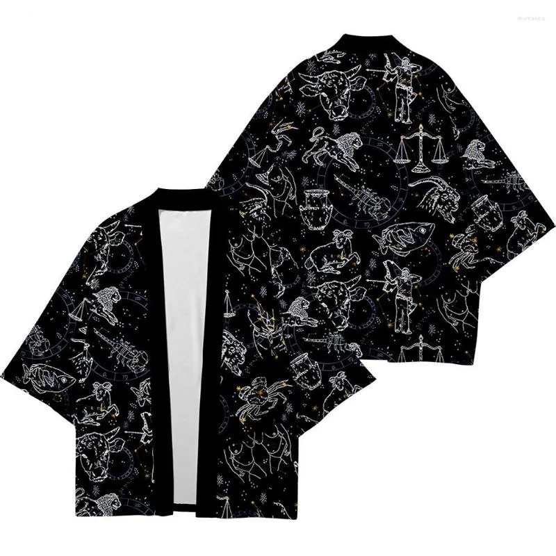 Etnische kleding Heren Japanse Kimono Traditioneel sterrenbeeld Patroon Casual losse dunne jas Aziatisch Cardigan 2