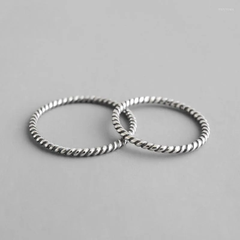 Bagues de cluster THIN SMALL Authentique S925 Sterling Silver Fine Jewelry Twisted Roped Wedding Bijoux