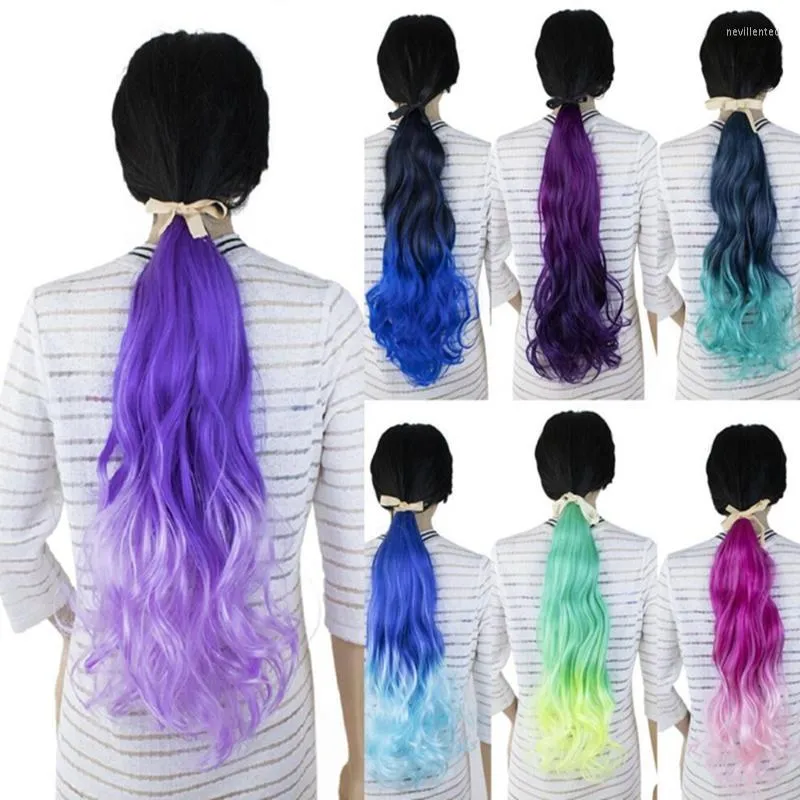 Perruques synthétiques JOYBEAUTY queue de cheval coloré Ombre griffe sur clip dans les cheveux des femmes postiche ondulé queue de cheval bleu violet coiffure synthétique perruque