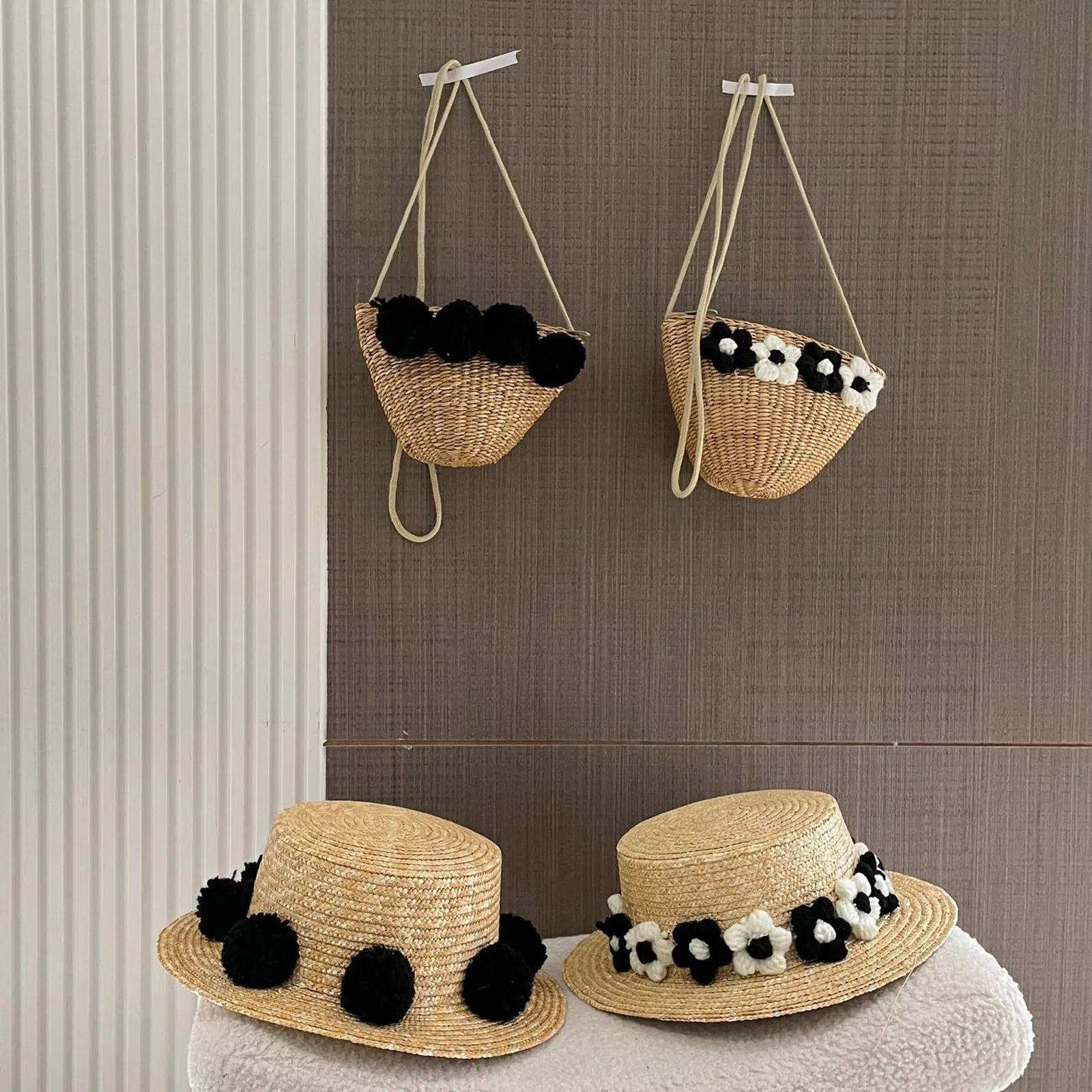 Keepsakes Topi Jerami Bayi Pom Lucu dengan Tas Bucket Anak Perempuan Mode Panama Aksesori 2023 230516