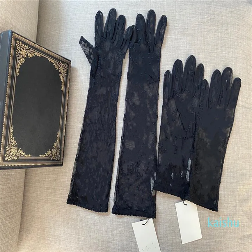 Black Tulle Gloves For Women Designer Ladies Letters Print Embroidered Lace Driving Mittens for Women Ins Fashion Thin Party Glove235C