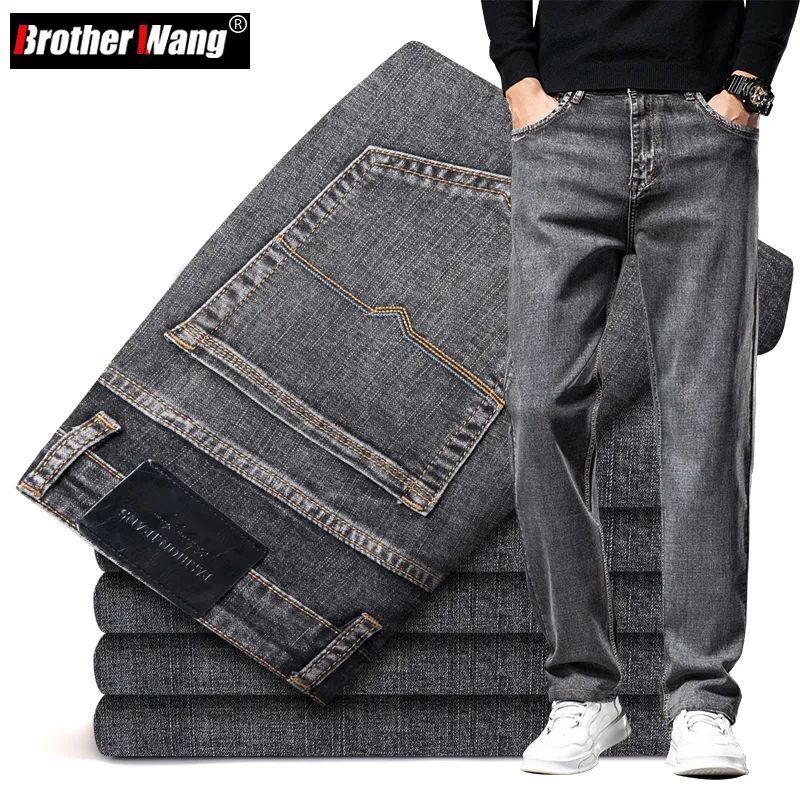 Mäns jeans 6 färger hösten män grå rak ben jeans företag casual bomullsträcka denim byxor man varumärke kläder plus storlek 40 42 44 230516