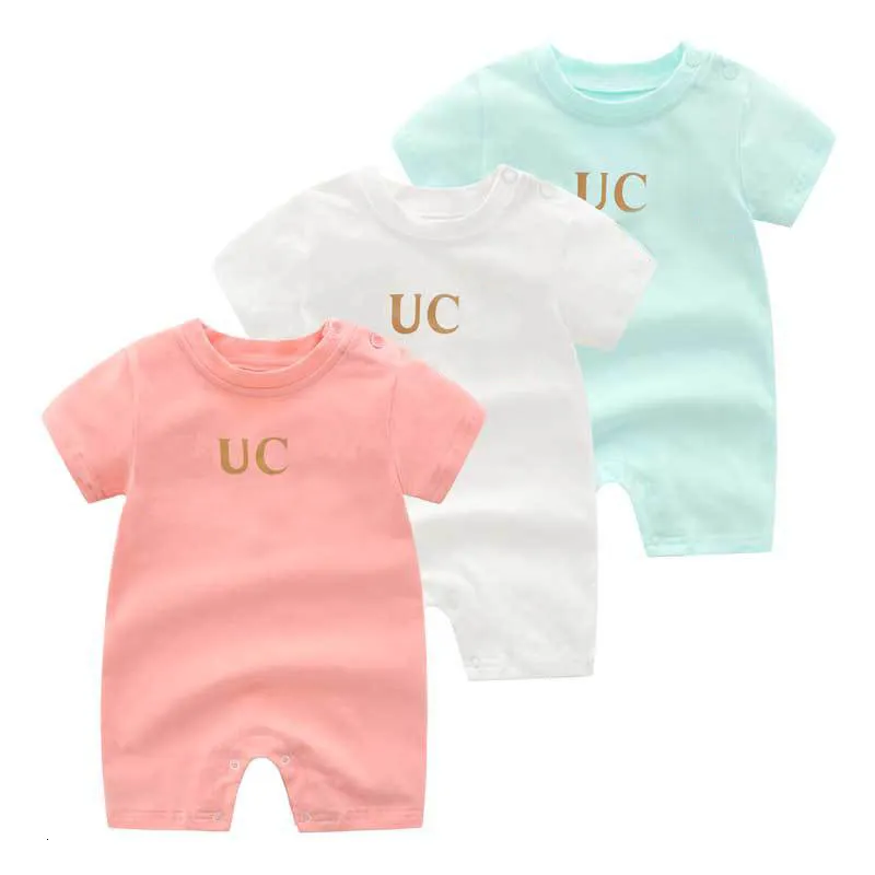 Rompers ankomst summa mode märke bokstav baby kläder bomull kortärmad vit rosa född baby pojke flickor romper 0-24 månader 230516