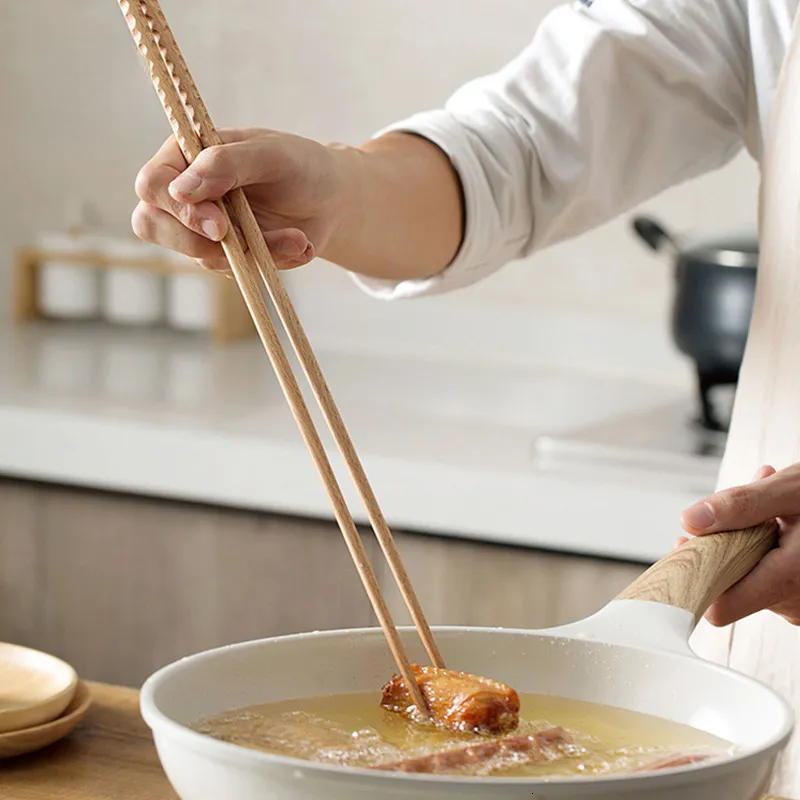 Bacchette Sumpit Kayu Ekstra Panjang Jepang Beech Dipoles Makanan Goreng Mie Anti Selip Alat Memasak Dapur 230516