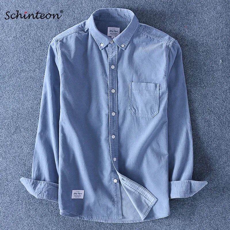 Chemises décontractées pour hommes Schinteon Top qualité 100% coton chemise en velours côtelé manches longues chemise de fond mince marque de mode S-4XL 230516
