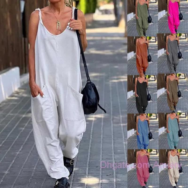 Plus storlek kvinnkläder 2023 sommar ny jumpsuit casual byxor 3xl 4xl 5xl solid vit svart ärms damer rompers byxor lösa jumpsuits bodysuit för kvinnor