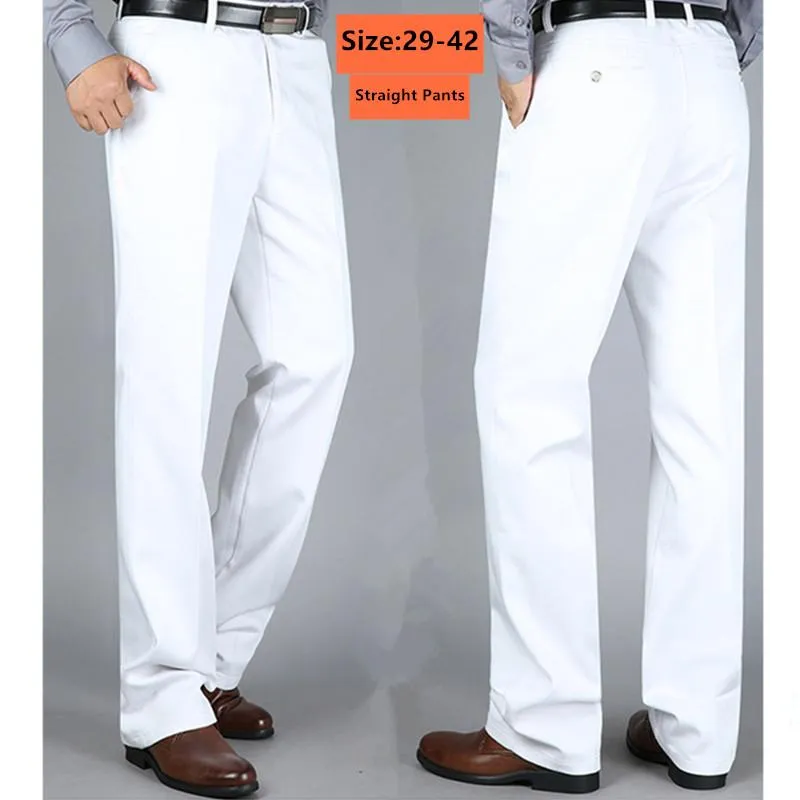 Garnitury męskie Blazers Białe spodnie Mężczyzn Men Office Formal Business Grube Plus Size 42 40 38 Klasyczne rozciągnięte wysokiej talii Czarny Mal Casual Mal