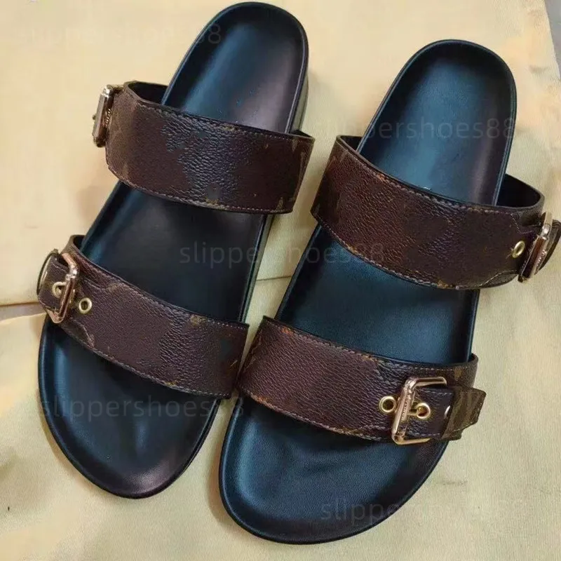 sandali donne famose del progettista sandles bom dia flat comfort mule slides sandalo fibbia in pelle marrone nero blu cursori sandels paseo flat mules slipper designer