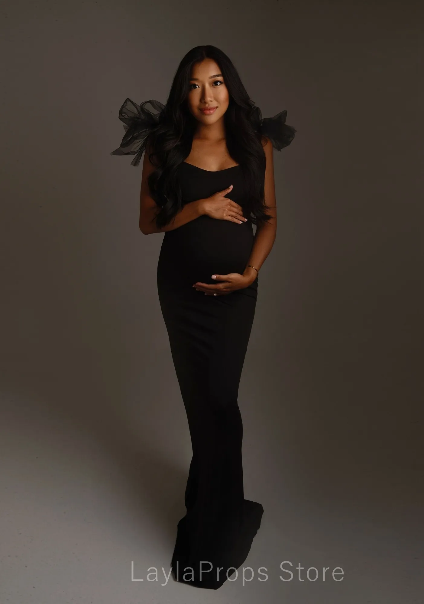 black pregnancy dresses PinkBlush Black Basic Square Neck Maternity Midi Dress Medium main image 1