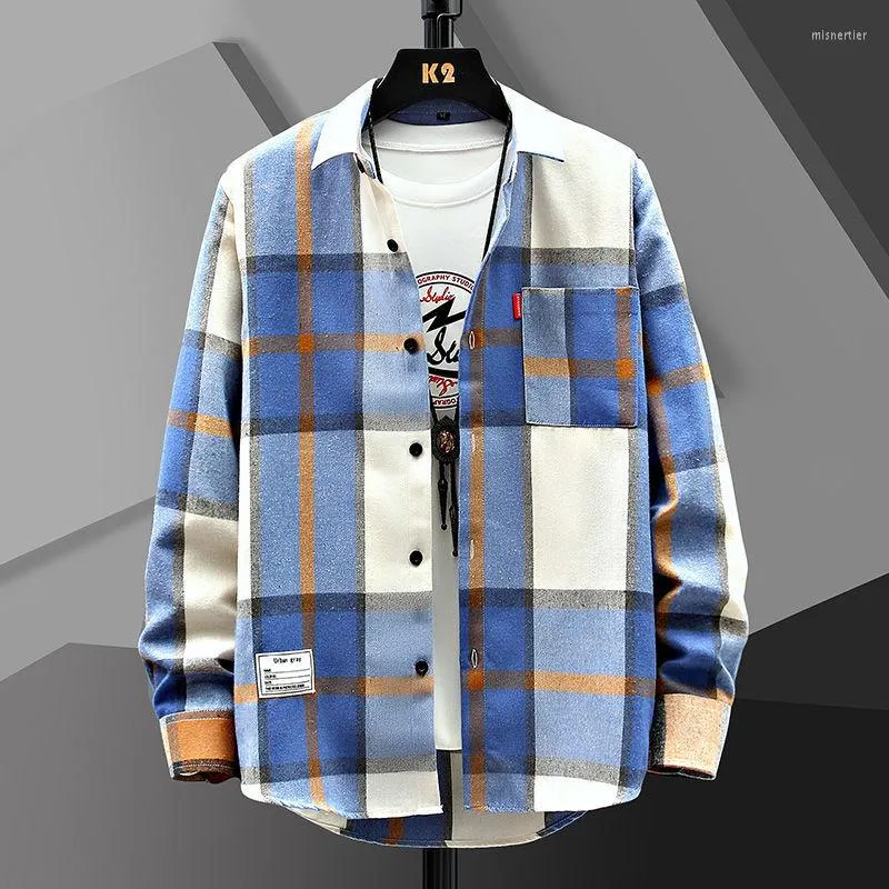 Camicie casual da uomo Camicia a quadretti autunnale Cappotto da uomo a maniche lunghe in pollici coreani alla moda spazzolato