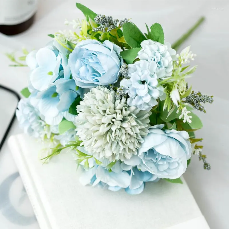 Decoratieve bloemen nep bloemenboeket Hydrangea kunstmatige zijde bloeiende rozen pioen pompon bruid bruiddecoratie