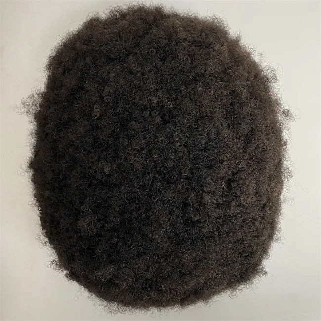 6 pouces Indien Vierge Cheveux Humains Postiche 150% Densité 4mm Racine Afro Mâle Perruques Pleine Dentelle Unité pour Hommes Noirs