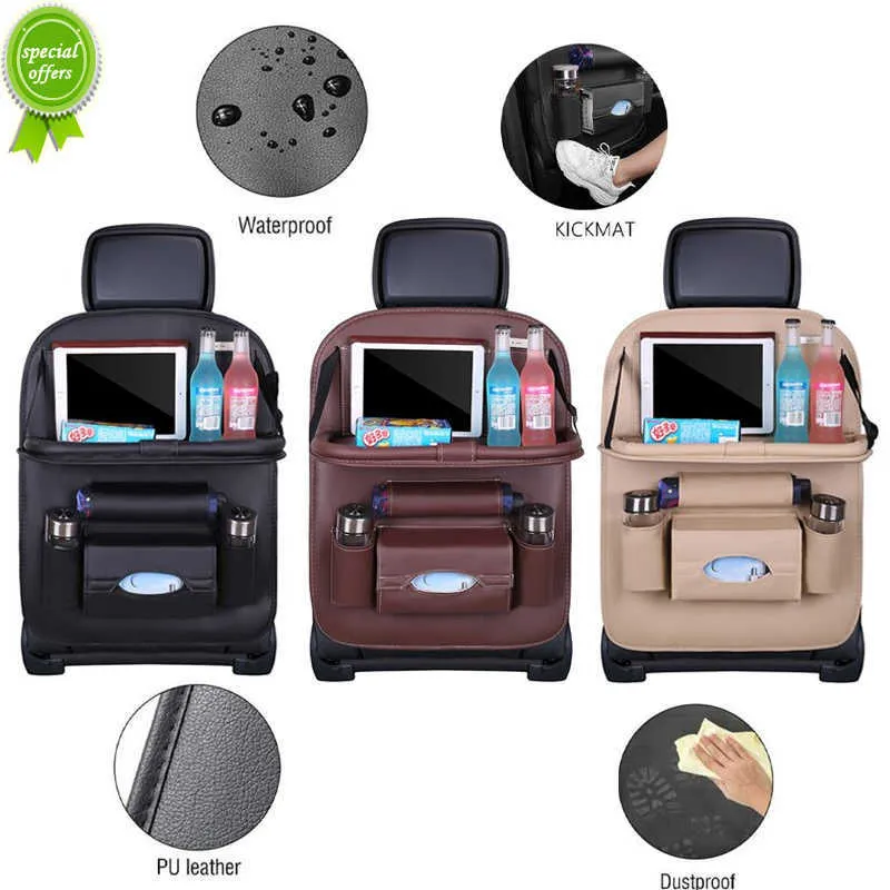 Nouveau universel siège de voiture organisateur arrière en cuir PU sac de rangement de voiture organisateur pliable Table plateau voyage sac de rangement Auto intérieur