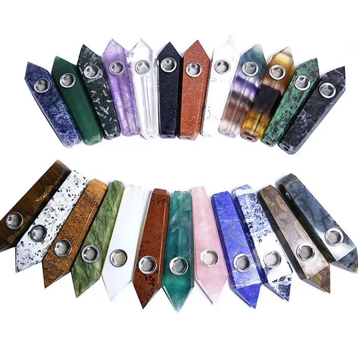 Natural Crystal Stone Smoking Pipe 45 Colors Energy Stone Wand Healing Obelisk Gemstone Tower Point Tobacco