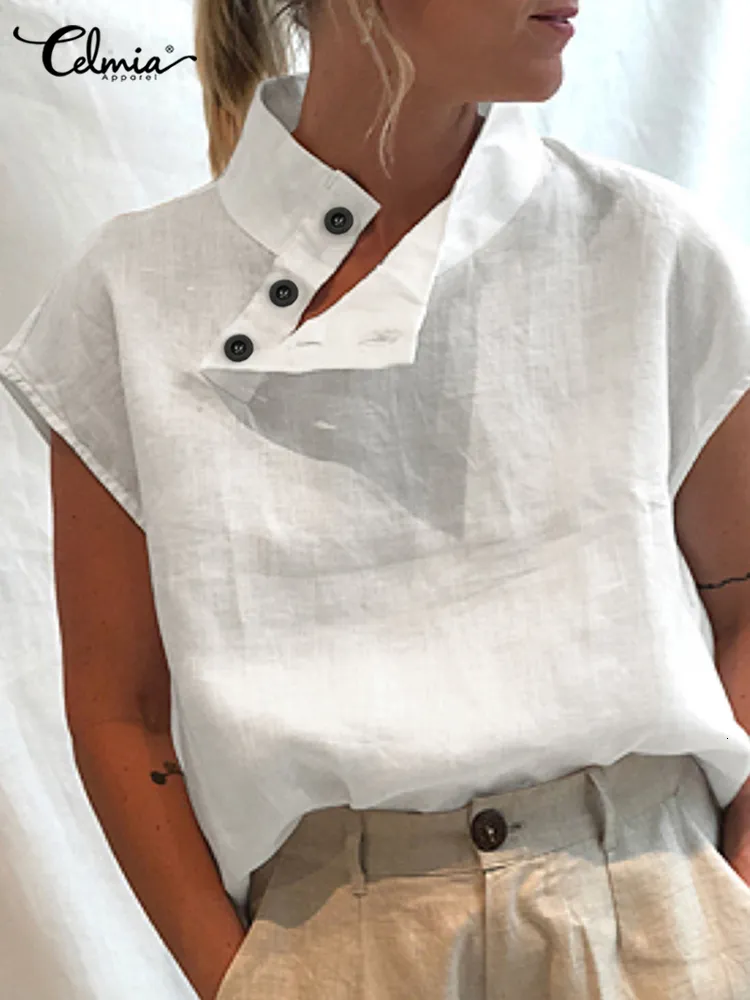 Blouses voor dames shirts celmia dames zomer mode katoen linnen blusas lichtgewicht wit shirt casual chic tuniek tops extra grote kleding 230516