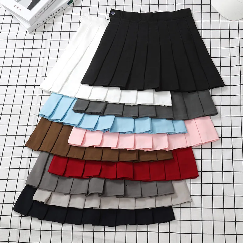 Etek etek siyah kadın yüksek bel kıyafetleri vintage kore harajuku kırmızı bir çizgi mini eam okul plealed pleated kadınlar için kısa 230516