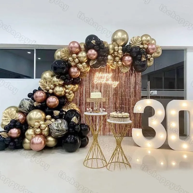 Happy 30th Birthday Party Black And Gold Decor: Black Rose Gold Balloon  Garland Arch Kit With Metal Foil Tinsel Fringe Curtains Backdrop From  Cansou, $17.28