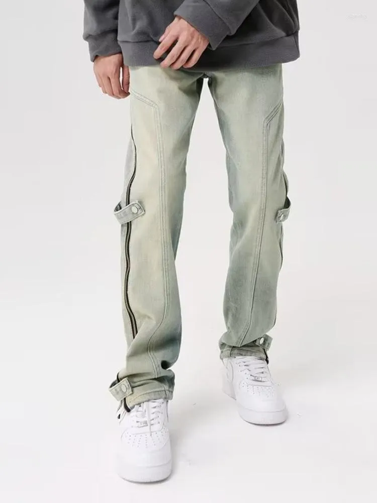 Jeans pour hommes mode pour hommes coupe ample jambe droite avec fermeture éclair Vintage lavé Y2K pantalon hommes Baggy hommes vêtements