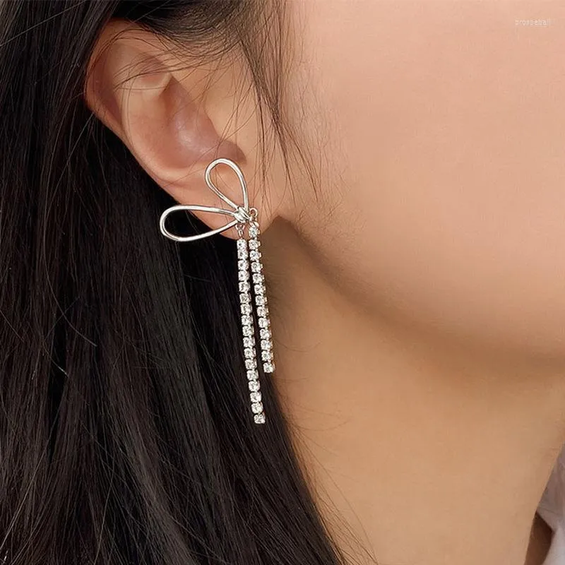 Orecchini pendenti Tassel Ear Line Long Real 925 Silver Needle Drop per le donne Farfalla Dainty Romantic Jewelry Estetica Glitter Brinco