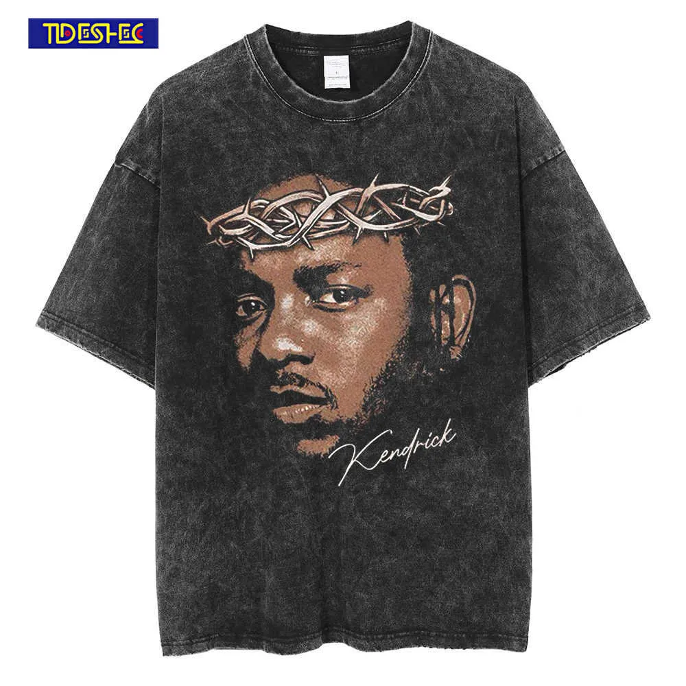 Camisetas masculinas Tideshec Hip-hop Streetwear Retro Tshirt Men Men Oversize Rapper Graphic Retrato Camise