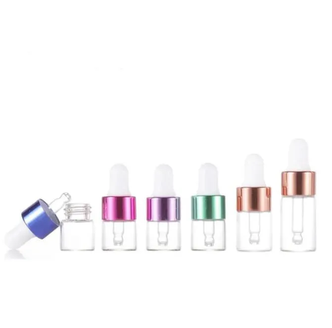 Clear Amber 1ml 2ml 3ml 5ml Flaconi contagocce in vetro con coperchi colorati e contagocce Fiale campione 2200 pz / lotto