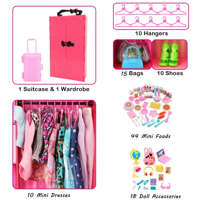 Armadio per mobili Kawaii Dolly 43 articoli/lotto Giocattoli per bambini Mini accessori per bambole Armadio scarpe per Barbie Gioco per bambini fai-da-te Presente