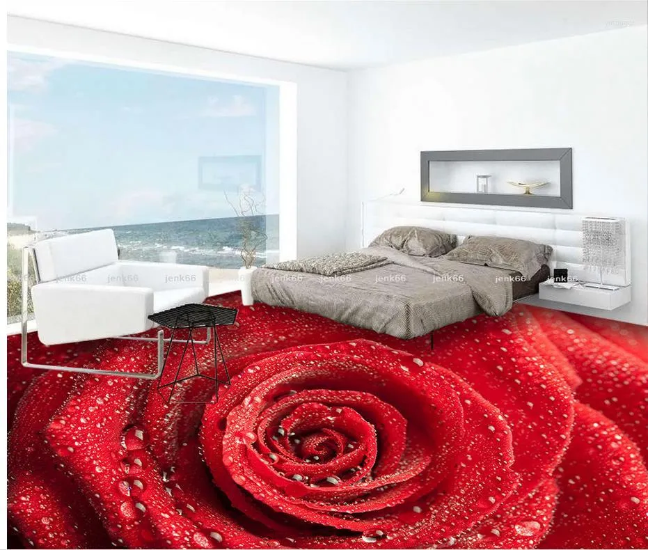 Bakgrundsbilder 3D Bakgrundsgolvväggmålningar PVC Anpassad PO Självhäftande vattentätt Red Rose Fashion Home Decoration