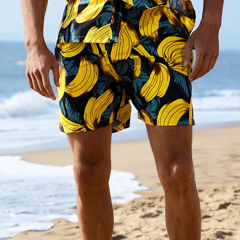 Mens Shorts Fashion Hawaiian Printed Beach Aloha For Elastic Waist