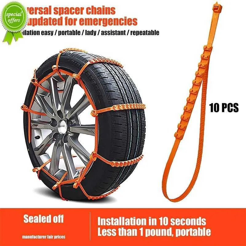 NOVAS 10PCS Anti Skid Snow Redes Car Winter Wheels Chains Winter Ur Outdoor Snow Pneus de emergência Anti-Skid Auto Wheels Acessórios