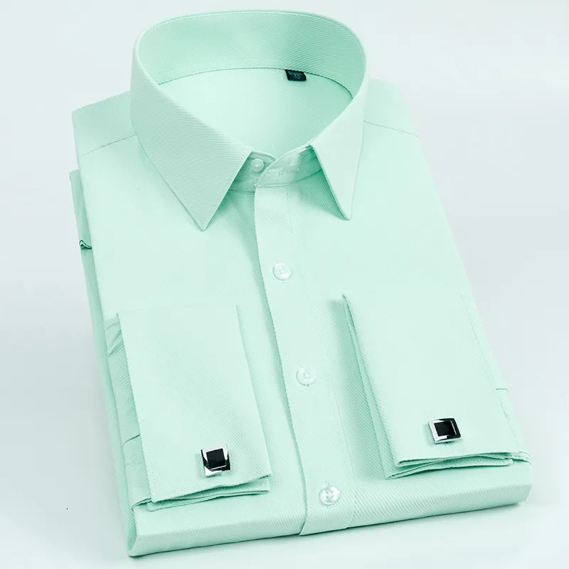 Casual shirts voor heren heren Franse manchet overhemd met lange mouwen slanke fit Tuxedo -shirts met manchetknopen Poly/katoen dubbele knopkraag 230516