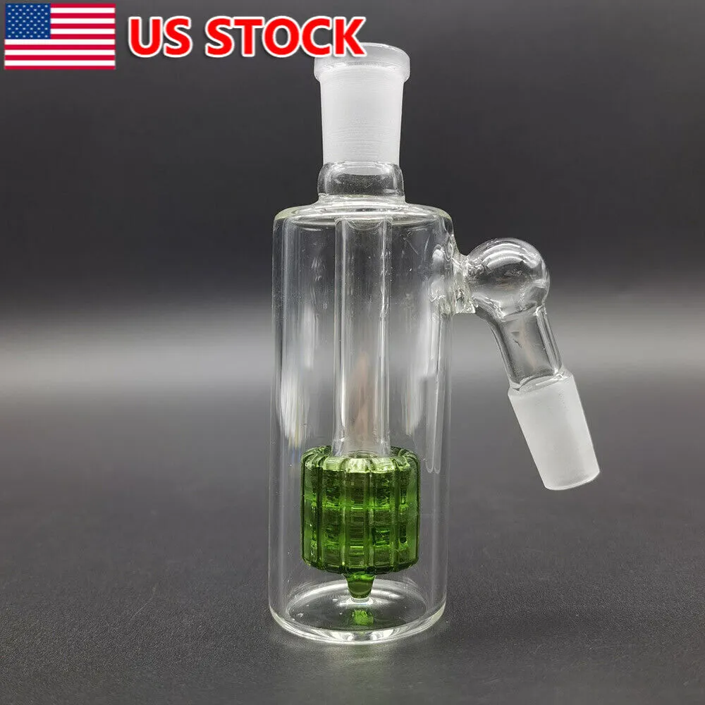 14mm Ash Catcher 45 graders glasvatten Bong 45 ° tjock Pyrex Glass Bubbler Green.