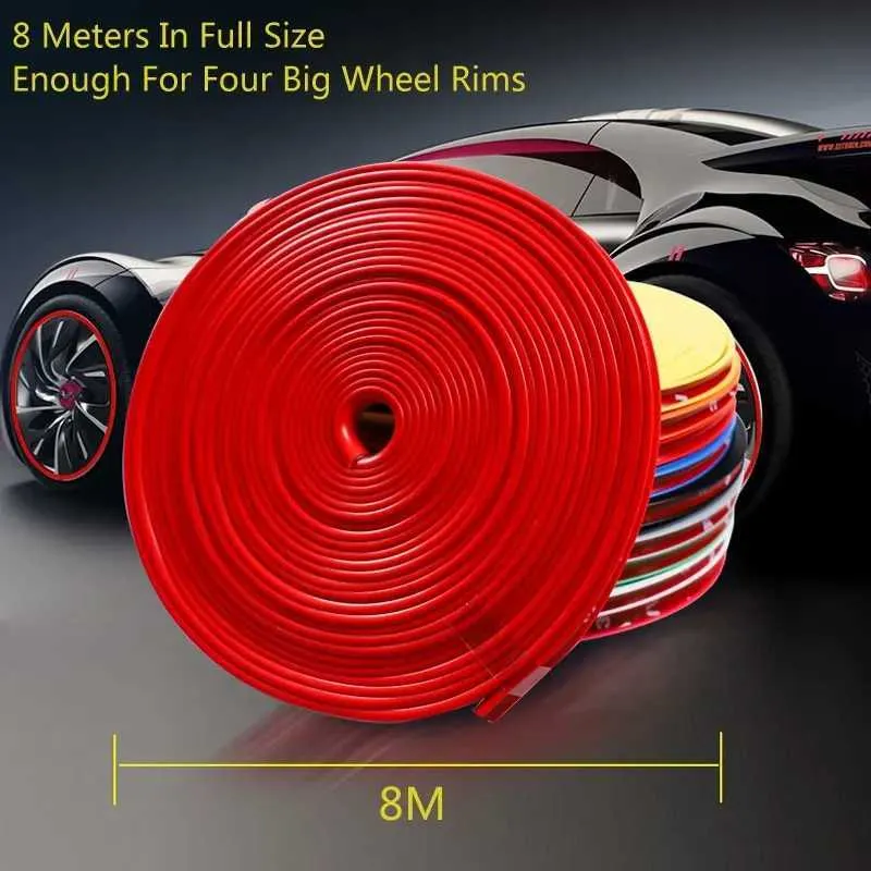 NIEUW 8M/ ROLL AUTO -Voertuig Kleur Wiel velgen Beschermers Decor Strip Tyre Guard Lijn Rubberen Molten Trim Cars Accessoires