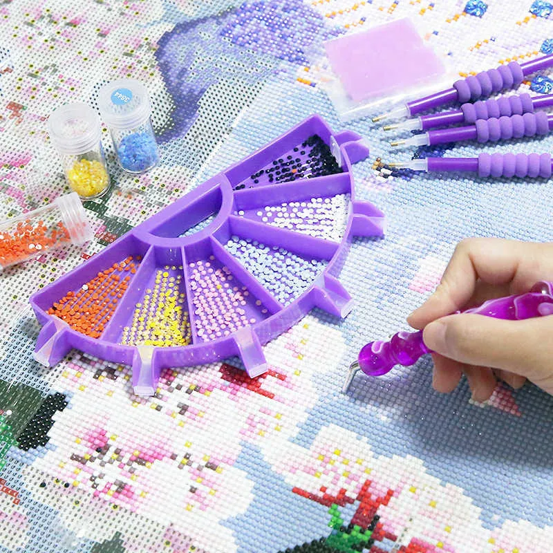 10 Pcs Diamond Painting Accessories Kit - 6-Grid Tray Organizer, Pens, Tools For 5D Diamond Art