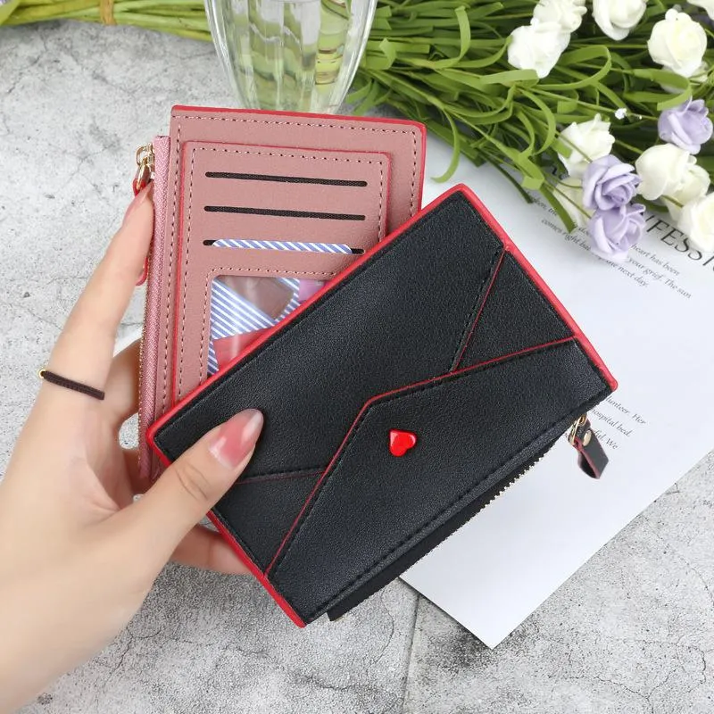 Card Holders 5-Colour PU Leather Women Girls Slim Zipper Business Short Mini Cute Wallet Coin Money Purse Organizer Case