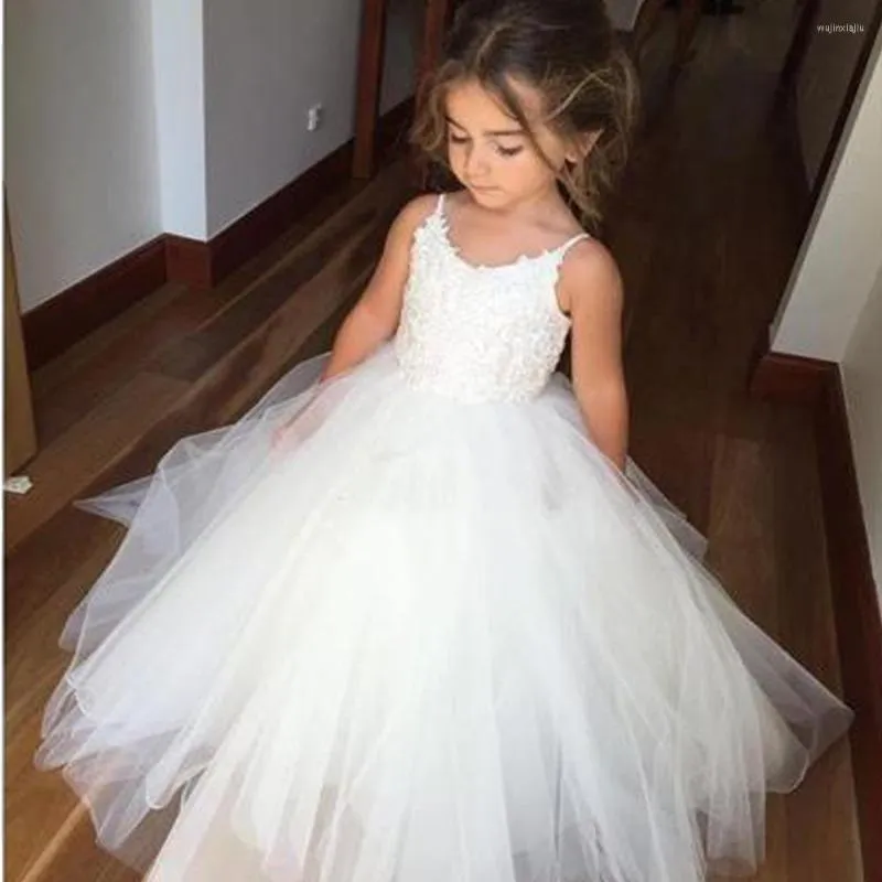 Girl Dresses Flower White Trailer Puffy Wedding Party Dress First Communion Eucharist Attended Princess Lace Evening