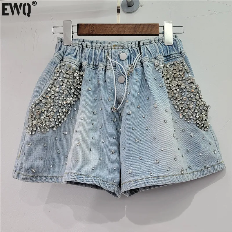 Kobiety damskie Ewq Diamonds Diamenty dżinsowe dżinsowe szorty streetwearne vintage sznurka szeroka noga spodnie letnie ubrania 700 230512
