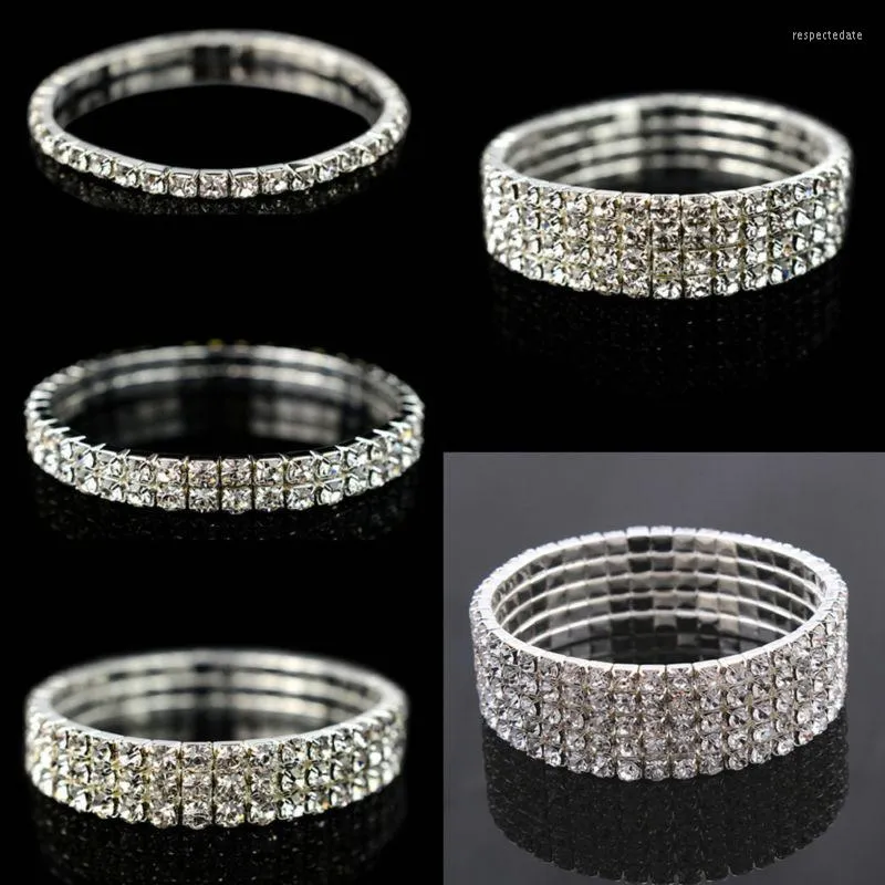 STRAND 1/2/3 rijen kristal strass stretch armband bangle verzilverde multi -row bruids bruids bruiloft sieraden armbanden voor vrouwen