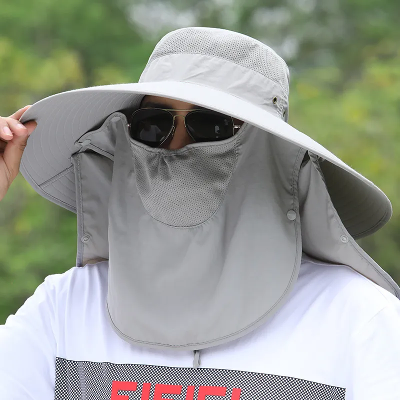 14CM Big Brim Hat Men and Women Removable Mask Fisherman Hats Sun
