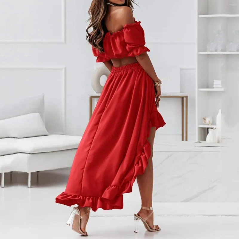 Abiti casual Colletto di un pezzo da donna Party Ruffle Sexy senza vita manica a sbuffo Abito a due pezzi Abito lungo maxi Abiti femminili