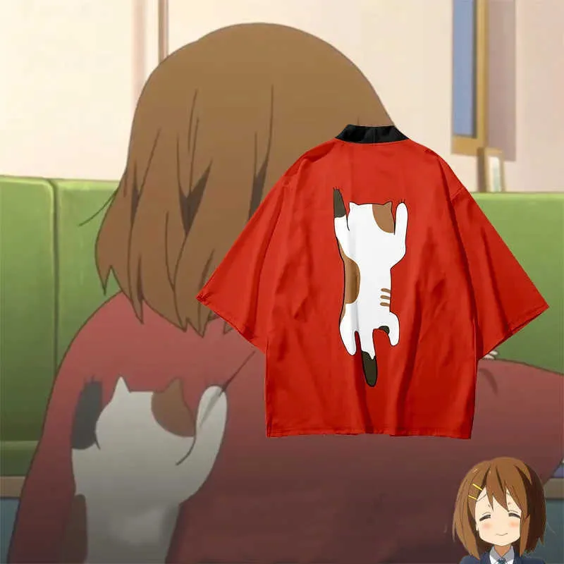 T-shirts voor heren k-on! Hirasawa Yui Haori Cloak T-shirt Cosplay Anime T-shirt Polyester Summer Tees Tops J230516