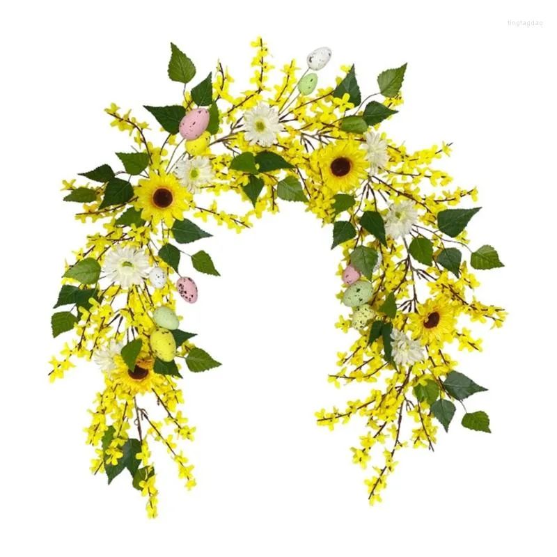 Decorative Flowers Easter Colorful Egg Sunflower Wreath Ornaments Accessory For Kitchen Restaurant Decoration Gift