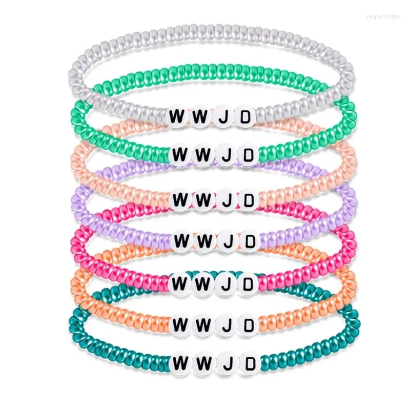 Strand 7 Pièces WWJD Bracelets Élastiques Stretch Perlé Bracelet Été Cadeaux Religieux