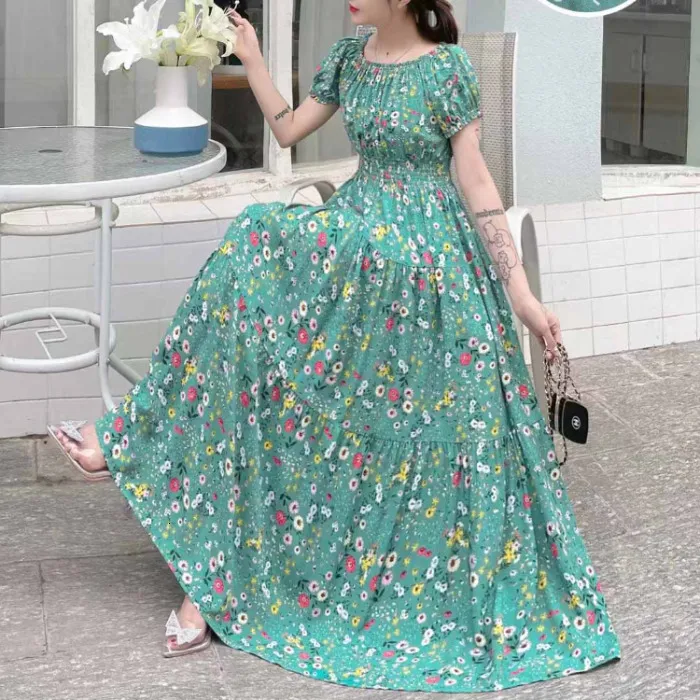 V Neck Ladies Casual Summer Dresses Uk Casual Dresses Summer Women Loose  Korean Style Bohemian Floral