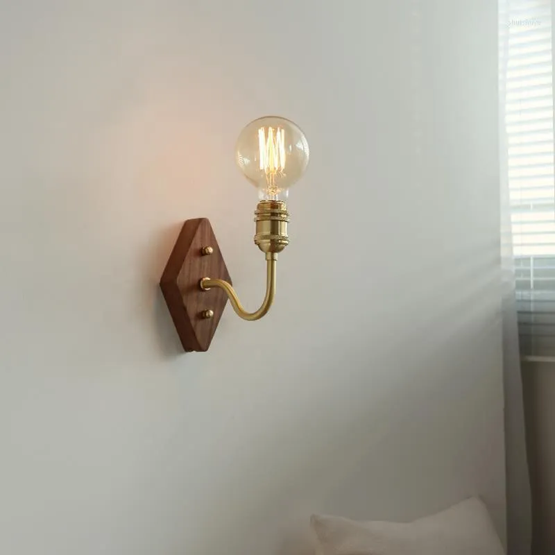 Muurlamp koper Noord -Amerikaanse zwarte walnoot retro slaapkamer bedwinkel raam B ontwerper Silent Wind