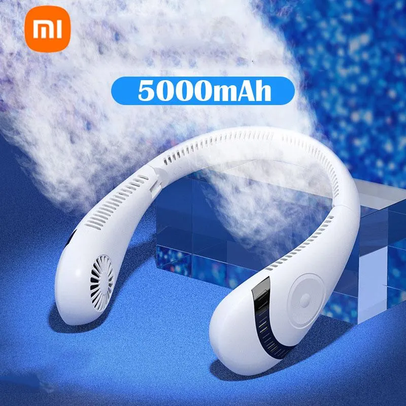 Ventole Xiaomi 5000mAh Ventilatore appeso al collo Pieghevole Raffreddamento ad aria estivo Ventilatori USB ricaricabili senza lama Muti con archetto da collo per gli sport da corsa