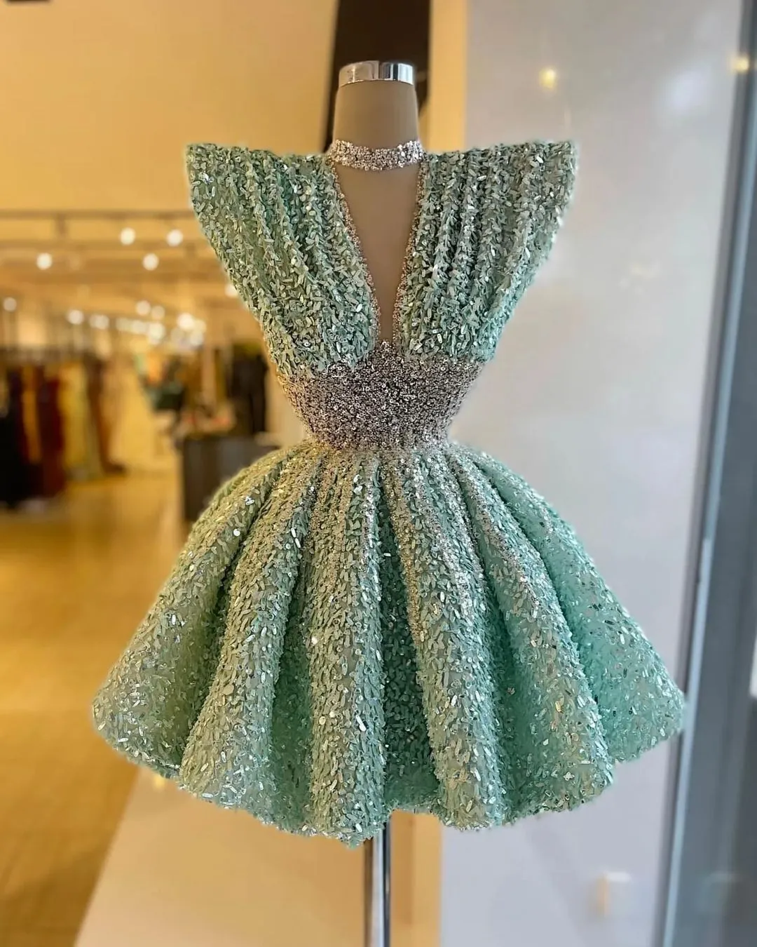 Robe de cocktail turquoise paillettes taille perlée robes de bal courtes mini fête retour robe d'occasion spéciale