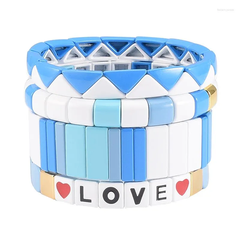 Link Armbänder Liebe Herz Anfangsbuchstabe Armband Quadrat Emaille Fliesen Perlen Combo Legierung Mode Armreif für Paare